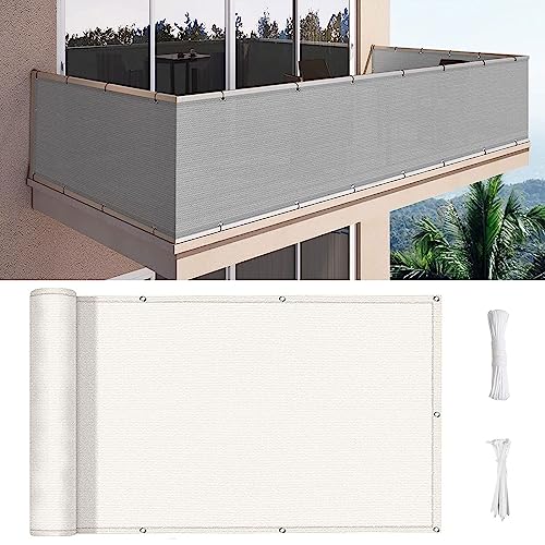 Balkon Sichtschutz Balkonabdeckung 50 x 800 cm Wind HDPE UV-Schutz Sichtschutzmatte Sichtschutzzaun mit Ösen und Kabelbinder für Balkon Garten im Freien, Weiß von GUOJUN