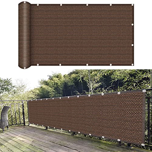 Balkon Sichtschutz Balkonabdeckung 70 x 300 cm Sonnenschutz atmungsaktiv Tennisblende Schattiernetz Sichtschutz mit Ösen und Kabelbinder für Balkon Zaun Terrassen Garten, Braun von GUOJUN