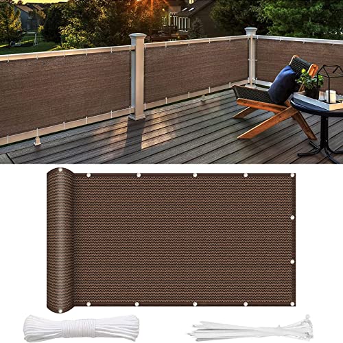 Balkon Sichtschutz Balkonabdeckung 70 x 350 cm Wind HDPE UV-Schutz Balkon Sichtschutz Bespannung mit Ösen und Kordel für Balkon Terrasse Garten, Braun von GUOJUN