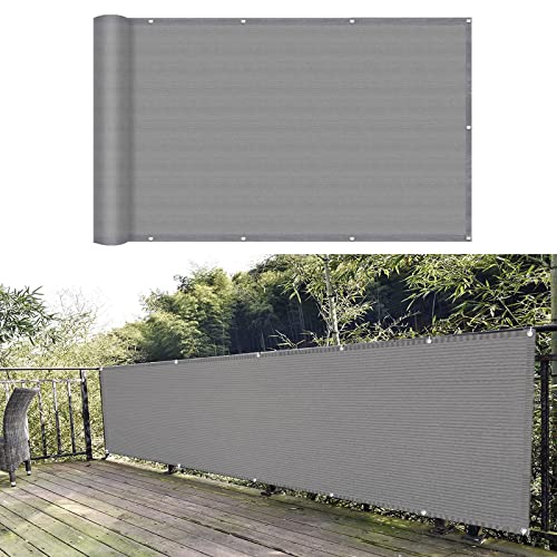 Balkon Sichtschutz Balkonabdeckung 70 x 650 cm Sonnenschutz atmungsaktiv Tennisblende Schattiernetz Sichtschutz mit Kabelbinder Ohne Bohren für Garten Balkon Terrasse Outdoor, Grau von GUOJUN