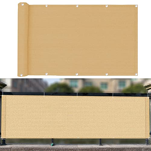 Balkon Sichtschutz Balkonabdeckung 85 x 200 cm Wind HDPE UV-Schutz Sonnenschutz Balkon-Verkleidung mit Ösen und Kabelbinder für Balkongeländer Garten, Sandgelb von GUOJUN