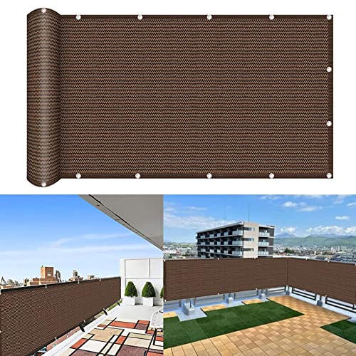 Balkon Sichtschutz Balkonabdeckung 90 x 250 cm Windschutz Staubschutz Balkonumspannung Blickdichte Stoff mit Ösen und Kabelbinder für Balkon Terrasse Garten, Braun von GUOJUN