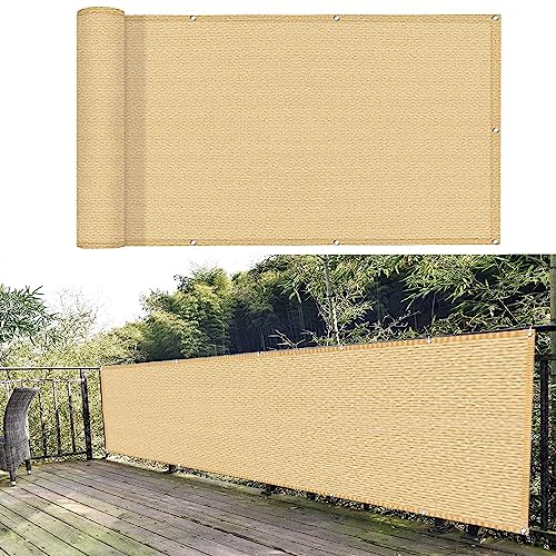 Balkon sichtschutz 80 x 400 cm Windschutz Staubschutz Sichtschutz Windschutz Sichtblende mit Kabelbinder Ohne Bohren für Balkon Zaun Terrassen Garten, Sandgelb von GUOJUN