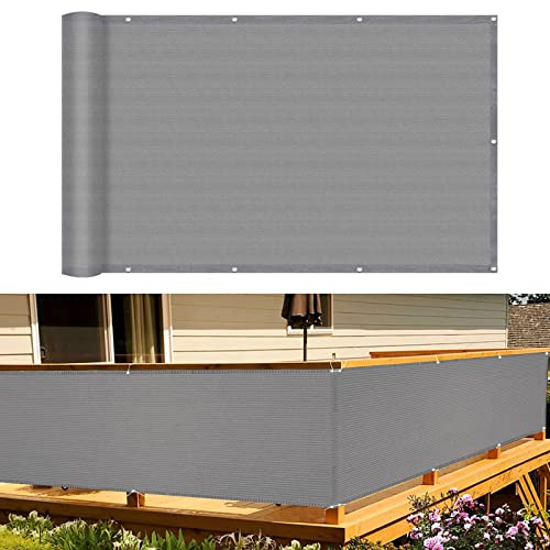 Balkon sichtschutz 80 x 550 cm Reißfest UV-Schutz atmungsaktiv Blickdichte Balkonumspannung mit Ösen und Kordel für Balkon Zaun Terrassen Garten, Grau von GUOJUN