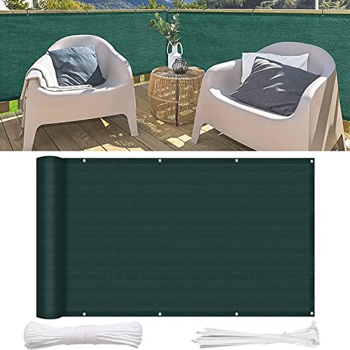 Balkon sichtschutz 80 x 600 cm Sonnenschutz atmungsaktiv Balkonschutz Balkonabdeckung mit Ösen und Kordel für Balkon Zaun Terrassen Garten, Grün von GUOJUN