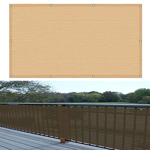 Balkon sichtschutz 80 x 700 cm Sonnenschutz atmungsaktiv Terrasse Windschutz Balkonverkleidung mit Ösen und Kordel für Garten Balkon Terrasse Outdoor, Beige von GUOJUN