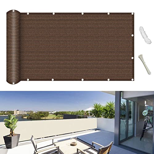 Balkon sichtschutz 90 x 900 cm Sonnenschutz atmungsaktiv Sichtschutzmatte Sichtschutzzaun mit Ösen und Kordel für Balkon Garten im Freien, Braun von GUOJUN