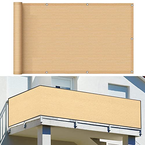 Balkonbespannung 75 x 700 cm Windschutz Staubschutz Balkon Sichtschutz Balkonumspannungen mit Kabelbinder Ohne Bohren für Balkon Garten im Freien, Beige von GUOJUN