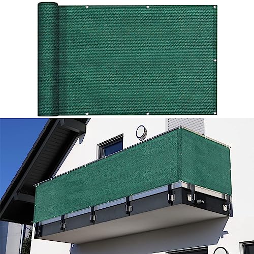 Balkonbespannung 90 x 650 cm Windschutz Staubschutz Balkon Sichtschutz Windschutz mit Ösen und Kordel für Balkon Garten im Freien, Grün von GUOJUN