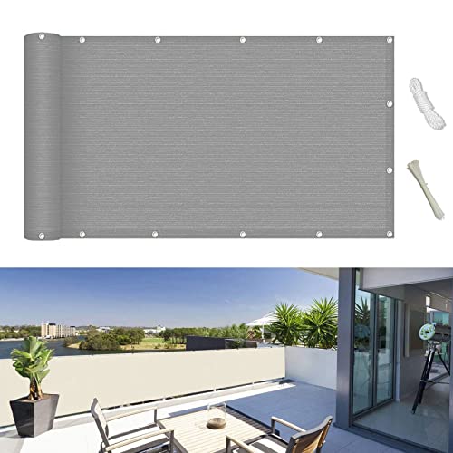 Balkonbespannung 90 x 700 cm Reißfest UV-Schutz atmungsaktiv Balkon Sichtschutz Balkonumspannungen mit Ösen und Kabelbinder für Balkon Zaun Terrassen Garten, Hellgrau Balkonbespannung 90 x 700 cm Reißfest UV-Schutz atmungsaktiv Balkon Sichtschutz Balkonumspannungen mit Ösen und Kabelbinder für Balkon Zaun Terrassen Garten, Hellgrau von GUOJUN
