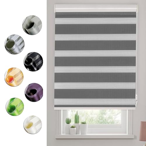 Doppelrollo Klemmfix Verdunkelung 55 x 220 cm Sichtschutz Sonnenschutz Fenster Sichtschutz Wärmeschutzrollo Inkl. Montagematerial für Fenster Und Tür, Dunkelgrau von GUOJUN