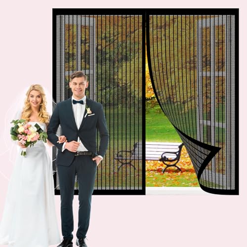 Fliegengitter Balkontür Magnet 86 x 182 cm Extra Starke Magnete, Magnetvorhang Ohne Bohren Fliegengitter Magnet Tur, Tür für Schiebetür Terrassentür, Schwarz von GUOJUN