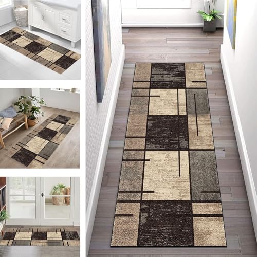 GUOJUN Küchenläufer Flurteppich Flurläufer 120 x 220 cm Waschbar rutschfest Weich Carpet Kurzflor Polyester Meterware Anpassbar für Schlafzimmer Wohnzimmer, D von GUOJUN