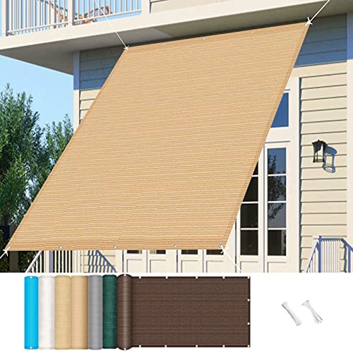 Sonnensegel 3.5 x 4.5 m Wasserdurchlässig Sonnenschutz Gewächshaus Schatten Netz mit Ösen und Kordel für Garten Balkon Terrasse, Beige von GUOJUN