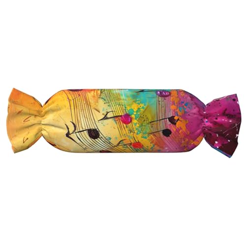 GUOLGP Buntes Kissen mit Musiknoten-Druck, zylindrisch, hautfreundlich, Samt, Überwurfkissen, Schlafzimmer, Reisen, Lounging von GUOLGP