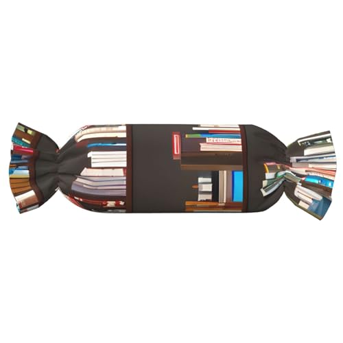 GUOLGP Zylindrisches, hautfreundliches Kissen mit Bibliotheks-Bücherregal-Druck, Samt, für Schlafzimmer, Reisen, Lounging von GUOLGP