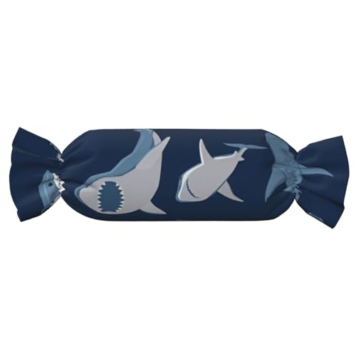 GUOLGP Zylindrisches, hautfreundliches Kissen mit Cartoon-Hai-Druck, Samt, für Schlafzimmer, Reisen, Lounging, Blau von GUOLGP