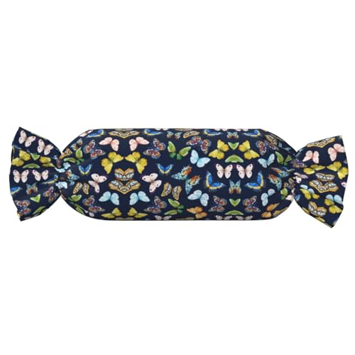 GUOLGP Zylindrisches und hautfreundliches Kissen mit Blattmotiv, Schmetterlings-Druck, Samt, für Schlafzimmer, Reisen, Lounging von GUOLGP