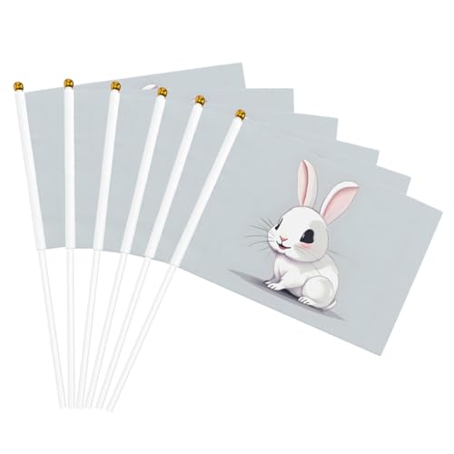 Handflaggen mit niedlichem weißen Hasen-Druck, leicht, für Partys, Paraden, Veranstaltungen, Festivals, Dekorationen von GUOLGP