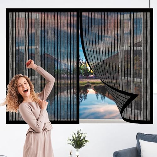 Fliegengitter Fenster Insect Stop 74 x 110 cm Insektenschutz Magnetischer Fliegenvorhang Ohne Bohren Automatisches Schließen Magnet für Wohnzimmer Fenster, Schwarz von GUOLIXIA