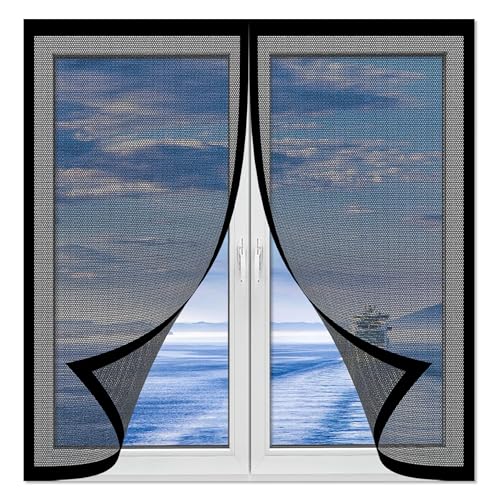 Insektenschutz für Fenster Und Türen 103 x 100 cm Insektenschutz Klettband Fliegengitter Fenster Ohne Bohren Automatisches Schließen Magnet für Alle Universalfenster, Schwarz von GUOLIXIA