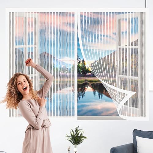 Magnet Fliegengitter Fenster Innen 99 x 124 cm Insektenschutz Fensternetz Ohne Bohren Stärkere Magneten für Verschiedene Französische Fensteren, Weiß von GUOLIXIA