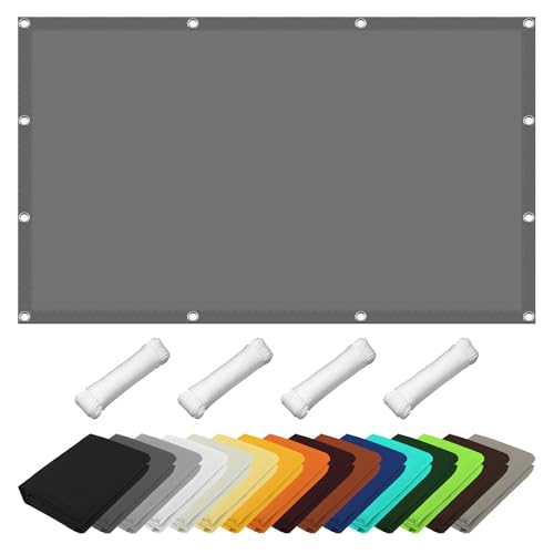 Sichtschutz mit Ösen 140 x 140 cm Sichtschutz UV Schutz Imprägniert Segeltuch Pergola Überdachung Plane inkl Befestigungsseile für Patio Balkon Terrasse Camping, Hellgrau von GUOLIXIA
