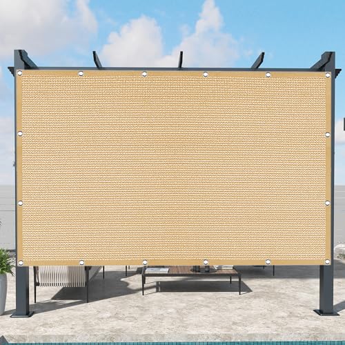 Sonnensegel Atmungsaktiv 438 x 469 cm Rechteckig Atmungsaktiv 98% UV Schutz Segel Baldachin mit Ösen Segeltuch 4 × 1.5 M Seile für Garten Balkon & Terrasse, Sandgelb von GUOLIXIA