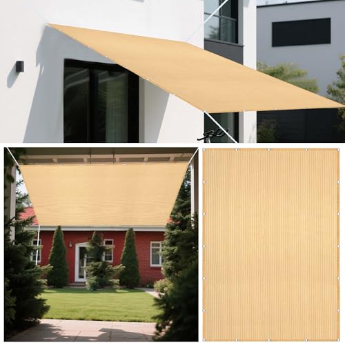 Sonnensegel Atmungsaktiv 449 x 481 cm Rechteckig Atmungsaktiv 98% UV Schutz Segel Baldachin mit Ösen Segeltuch 4 × 1.5 M Seile für Garten Balkon & Terrasse, Creme Farben von GUOLIXIA