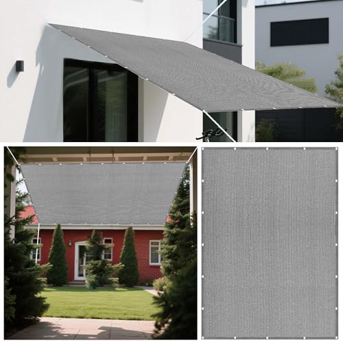 Sonnensegel Atmungsaktiv 451 x 492 cm Rechteckig Atmungsaktiv 98% UV Schutz Segel Baldachin mit Ösen Segeltuch 4 × 1.5 M Seile für Garten Balkon & Terrasse, Hellgrau von GUOLIXIA