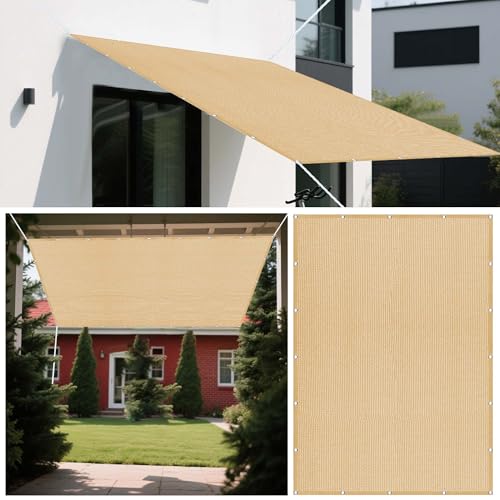 Sonnensegel Atmungsaktiv 453 x 480 cm Rechteckig Atmungsaktiv 98% UV Schutz Segel Baldachin mit Ösen Segeltuch 4 × 1.5 M Seile für Garten Balkon & Terrasse, Sandgelb von GUOLIXIA