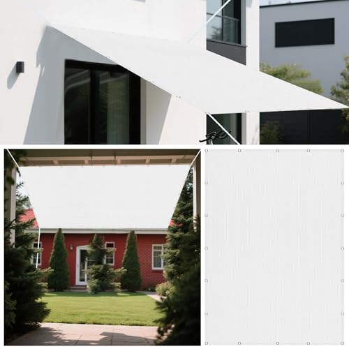 Sonnensegel Atmungsaktiv 453 x 481 cm Rechteckig Atmungsaktiv 98% UV Schutz Segel Baldachin mit Ösen Segeltuch 4 × 1.5 M Seile für Garten Balkon & Terrasse, Weiß von GUOLIXIA