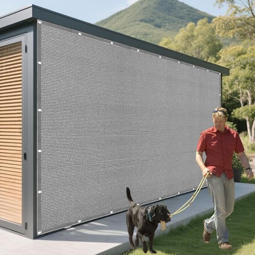 Sonnensegel Atmungsaktiv Rechteckig mit Ösen 578 x 639 cm Rechteckig Atmungsaktiv 98% UV Schutz Segel Baldachin Segeltuch Vielen Größen mit Spannseilen für Balkon Terrasse, Hellgrau von GUOLIXIA