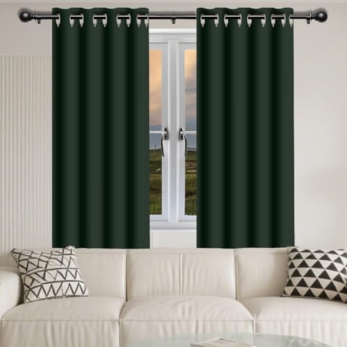 Verdunklungsvorhänge Gardinen mit Ösen 145 x 193 cm Wärmeisolierend Kälteschutz Sonnenschutz Wohnzimmer Lärmschutz Thermogardine mit Ösen, Waschbar für Schlafzimmer, Dunkelgrün von GUOLIXIA