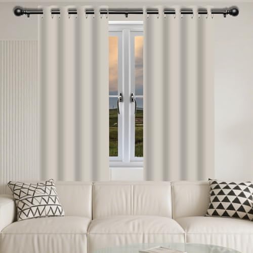Verdunklungsvorhänge Gardinen mit Ösen 150 x 191 cm Wärmeisolierend Kälteschutz Sonnenschutz Wohnzimmer Lärmschutz Thermogardine mit Ösen, Waschbar für Schlafzimmer, Beige von GUOLIXIA