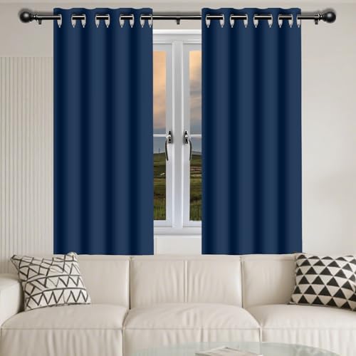 Verdunklungsvorhänge Gardinen mit Ösen 155 x 202 cm Wärmeisolierend Kälteschutz Sonnenschutz Wohnzimmer Lärmschutz Thermogardine mit Ösen, Waschbar für Schlafzimmer, Dunkelblau von GUOLIXIA
