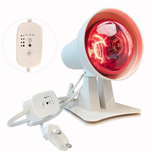 GUOMIS Infrarotlampe,Rotlichtlampe,Wärmelampe,150 Watt mit Zeitschaltuhr und einstellbarer Temperatur，Winkel einstellbar für entspannende Muskelermüdung von GUOMIS