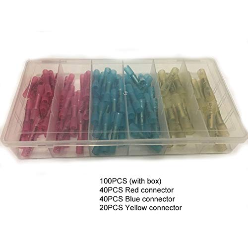 AWG 22-10 Schrumpf Stecker Kit isolierte Wärmeschrumpfung Kolben Terminals Elektrische Splice Draht Wasserdicht,Kompakt und leicht(100 PCS with box) von GUOPIN