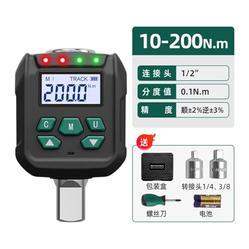 Drehmoment, Digitaler Drehmomentadapter, Drehmomentmesser, digitale Hintergrundbeleuchtung, Schraubenschlüssel, Drehmomenttester mit Summer, LED-Anzeigelichtfunktion,Stabilere(10-200Nm) von GUOPIN