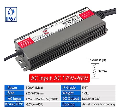 Labornetzteil, Wasserdichtes LED-Netzteil, Regensichere Beleuchtungstransformatoren, 600 W AC 175–265 Auf DC 12 V 24 V Schalttransformator, Adapter-LED-Treiber(HRX-300W,24V) von GUOPIN