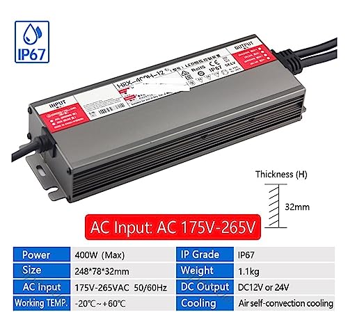 Labornetzteil, Wasserdichtes LED-Netzteil, Regensichere Beleuchtungstransformatoren, 600 W AC 175–265 Auf DC 12 V 24 V Schalttransformator, Adapter-LED-Treiber(HRX-400W,24V) von GUOPIN