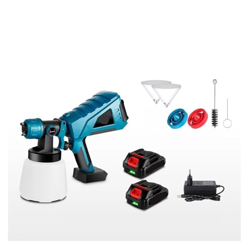 Lackierpistole, 1000 ml elektrisches Spray, kabelloses, handgehaltenes, leistungsstarkes elektrisches Farbsprühgerät for 18-V-Akku-Elektrowerkzeuge,Glättgerät(2 Battery) von GUOPIN