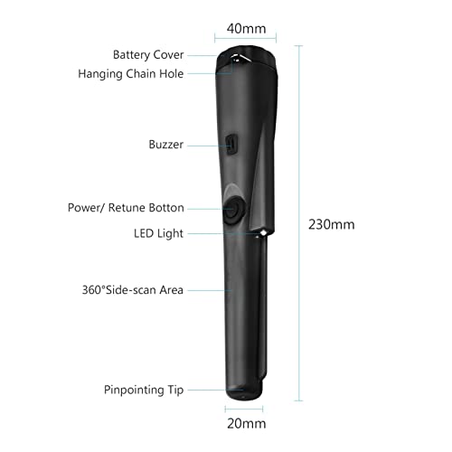 Metalldetektoren, Metalldetektoren PinPointer mit Holster Pin Pointer Zauberstabschatz Erkundung des Förderungstools Summer Vibration 360 Erkennung(Noir) von GUOPIN