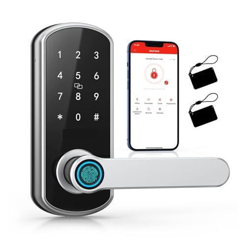 Smart Lock, Intellintes Türschloss, Elektrischer Finrabdruck, Biometrische Digitale Schlösser, Passwort, Schlüsselloser Türgriff, Rielschloss, Heimsicherheit,Langlebig(Silver) von GUOPIN