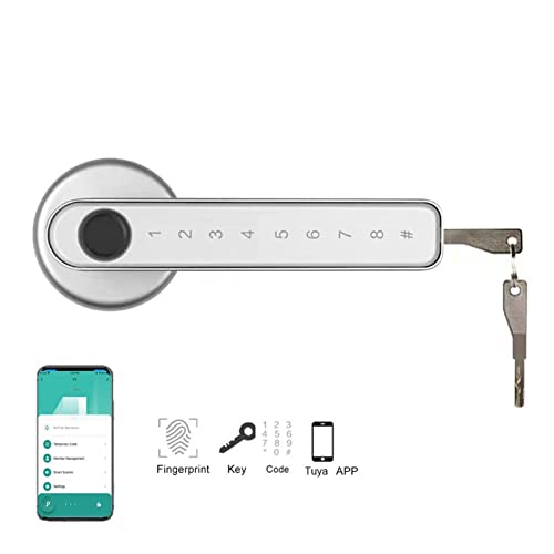 Smart Lock, TTlock Tuya Smart Home Fingerabdruck Elektronisches Türschloss Passwort APP Mechanischer Schlüssel Sicherheit Biometrisches Griffschloss,Langlebig(Silver Tuya) von GUOPIN