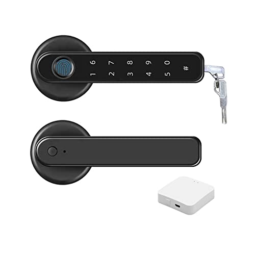 Smart Lock, Tuya APP Fernbedienung Smart Fingerprint Passwortsperre Elektrische Biometrie Codenummer Single Latch Türschloss mit Schlüssel,Langlebig(Tuya with gateway) von GUOPIN
