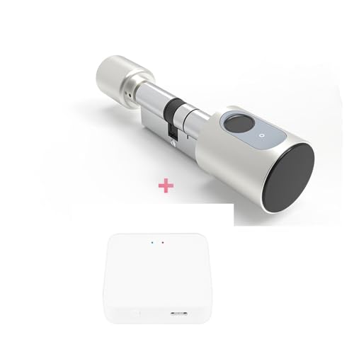 Smart Lock, Tuya APP Finrprint Lock Euro Zylinder Elektronische Smart Türschloss RFID Karte Digitale Keyless Entry Smart Home Schloss,Langlebig(Silver with gateway,35 and 35 to 55) von GUOPIN
