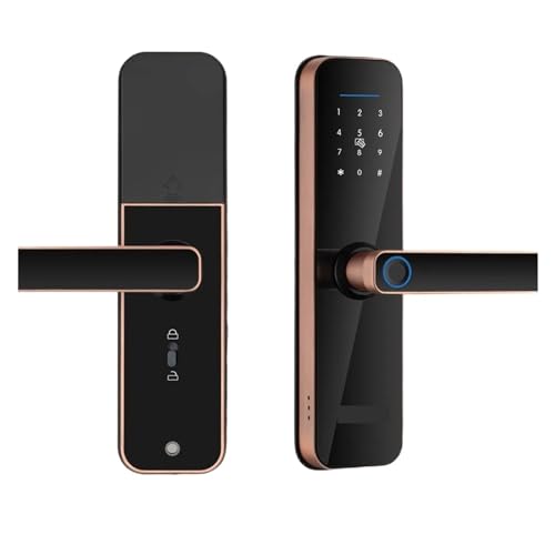 Smart Lock, Tuya Elektronisches Intellintes Türschloss Mit Biometrischem Finrabdruck/Smartcard/Passwort/Schlüsselentrielung/USB-Notladung,Langlebig(240x22(7085),Rose Gold) von GUOPIN