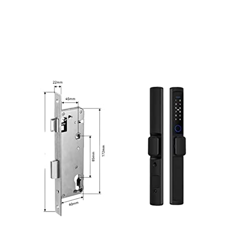 Smart Lock, Wasserdichte Tuya Fingerabdruckschlösser mit rundem Griff, elektronisches Smart-Sliding-IC-Kartencode-Schloss for Aluminiumglas-Push-Pull-Tür,Langlebig(Black 4585,Short Handle) von GUOPIN