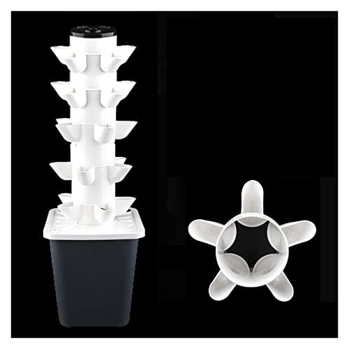 Tower Garden, DIY vertikale Turm-Pflanzgefäße mit 5 Löchern, abnehmbaren PP-Besiedlungsbechern, for den Innenbereich, erdloses Gemüsepflanz-Hydrokultursystem für Gartenliebhaber(5-layers-Small base) von GUOPIN